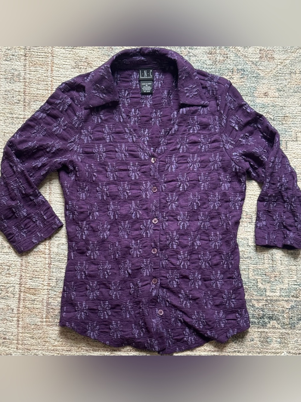 INC International Concepts Textured Purple V-Neck Top